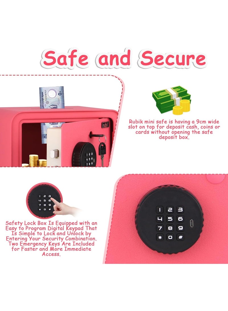 Rubik Piggy Bank Safe with Digital Password and Key Lock, Cash Coins Drop Slot Money Saving Box for Kids Boys Girls Adults (18x24x16cm) Pink - Image 3